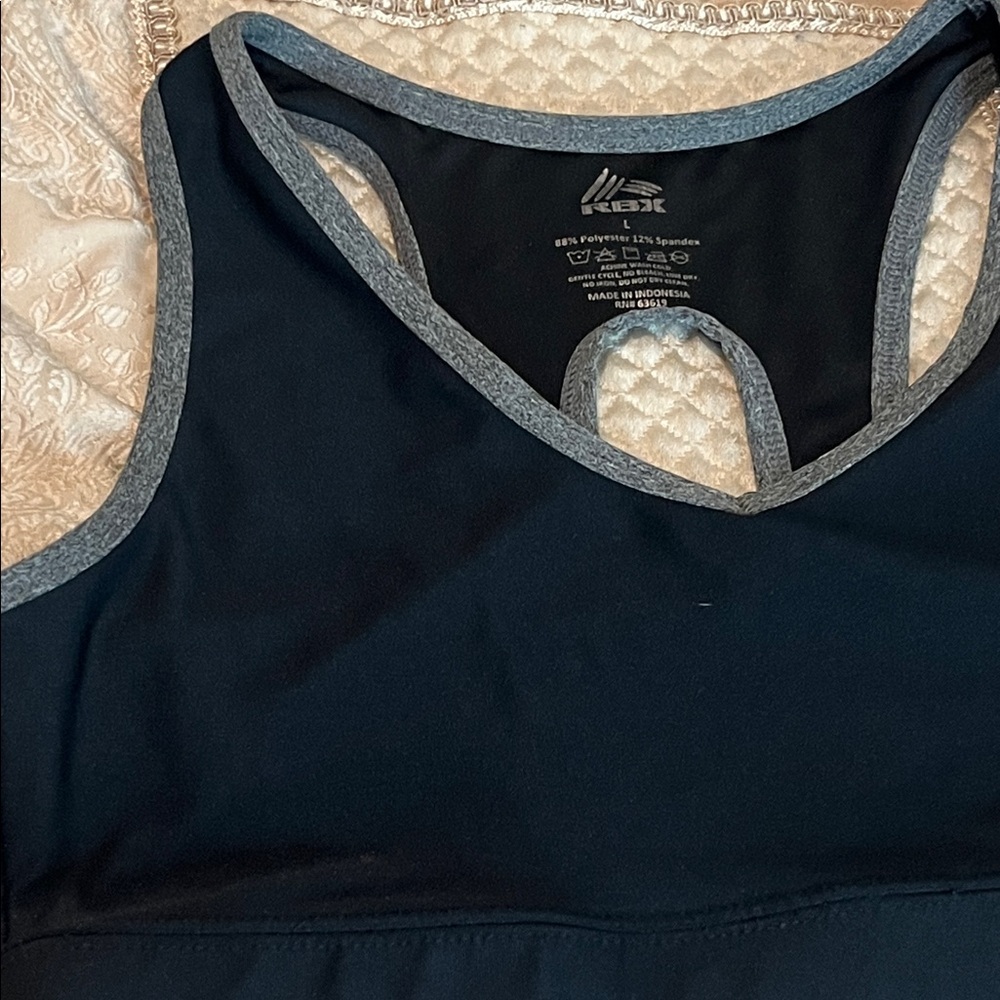 RBX Black Sports Bra with Gray Trim Racerback - Picture 4 of 8